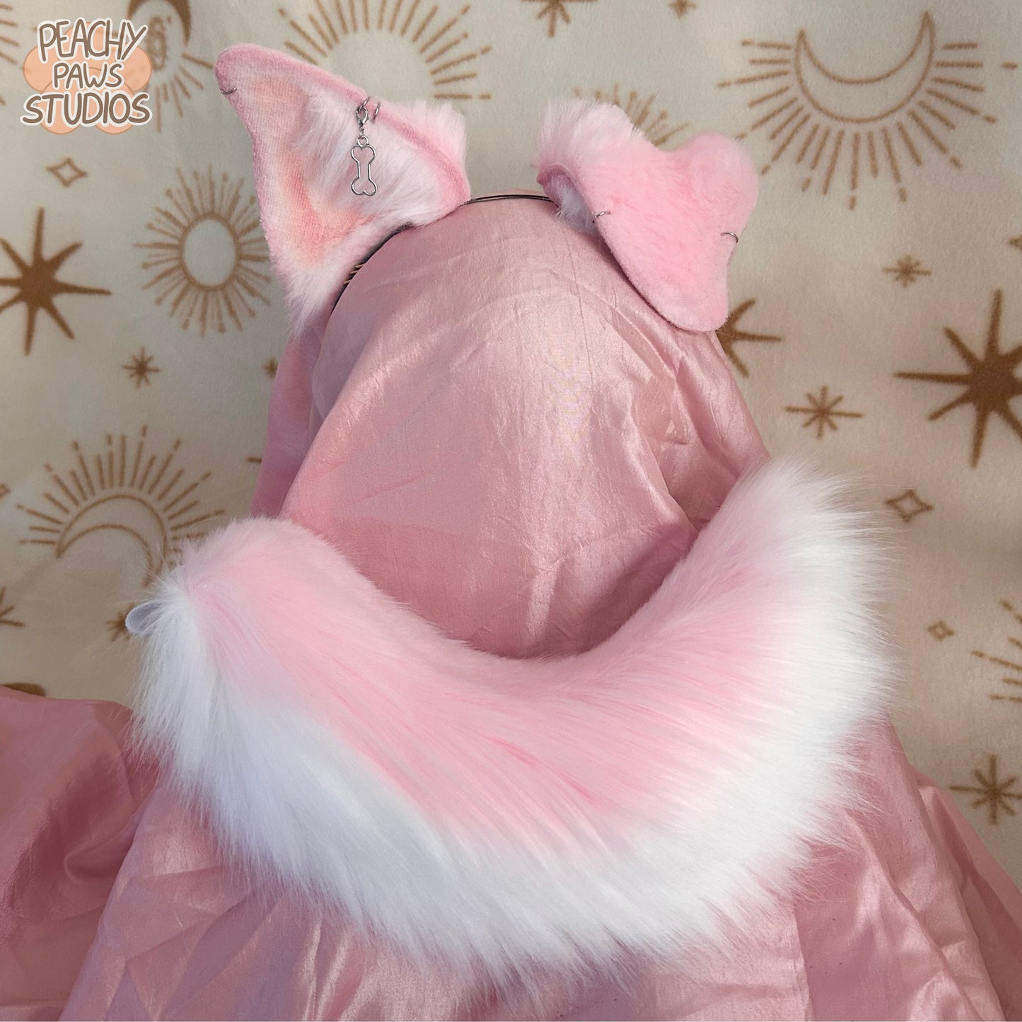 Pastel Pink Floppy Puppy Ears + Mini Tail Set